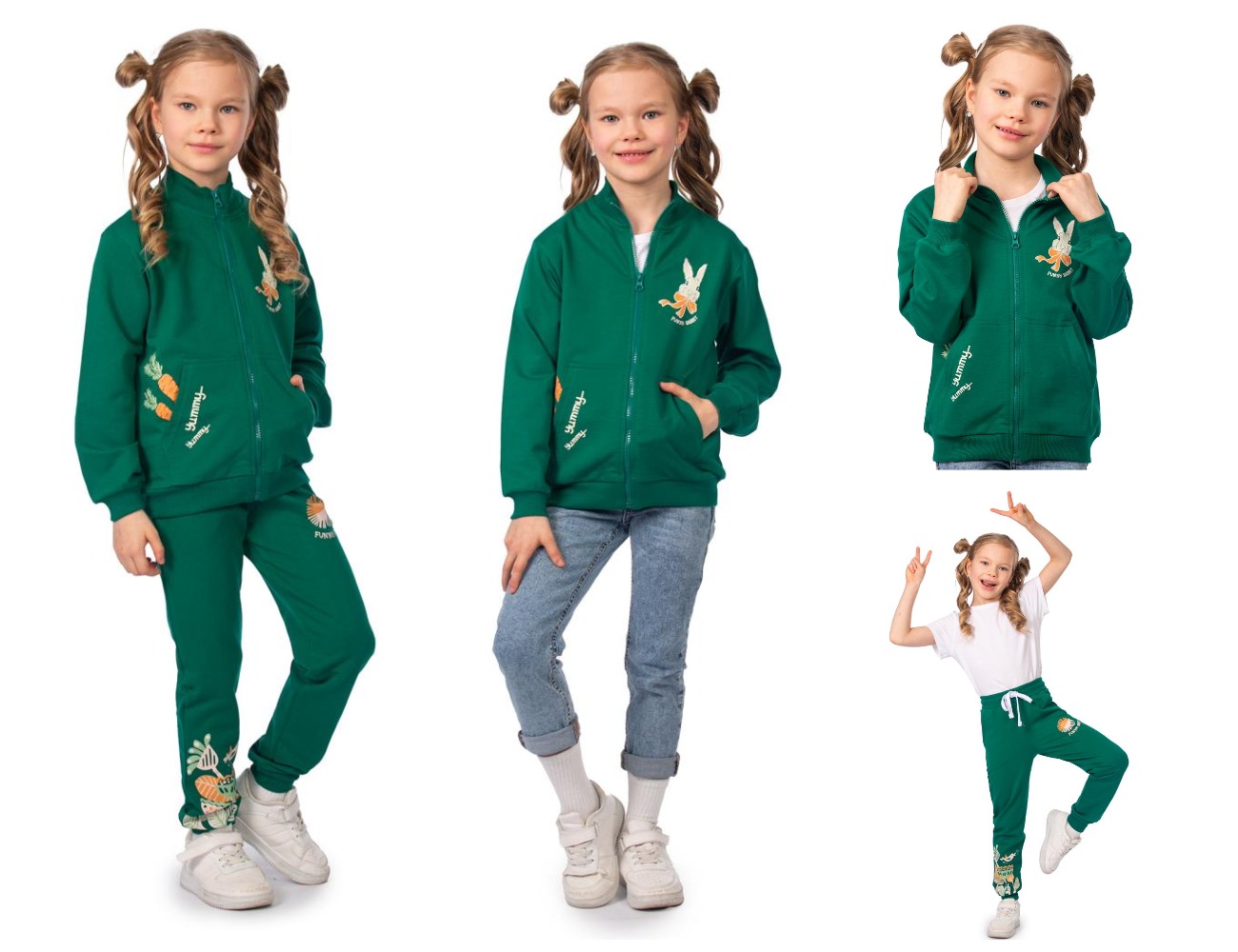 Соберите костюм в модном зеленом цвете с забавными принтами для девочки! Толстовка и брючки из футера 2-х нитки в р. 98-122. Соберите костюм в модном зеленом цвете с забавными принтами для девочки! Толстовка и брючки из футера 2-х нитки в р. 98-122.
