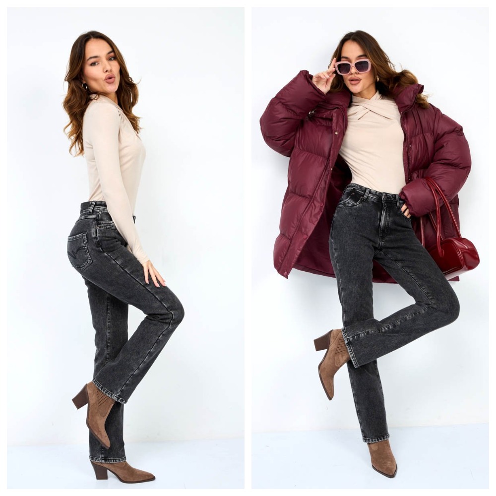 Женские классические утепленные джинсы с посадкой Regular fit (полуоблегающие по бедру), прямые к низу от колена. Высокая талия. Специальная темная стирка "towel wash", мраморный эффект. Женские классические утепленные джинсы с посадкой Regular fit (полуоблегающие по бедру), прямые к низу от колена. Высокая талия. Специальная темная стирка "towel wash", мраморный эффект.