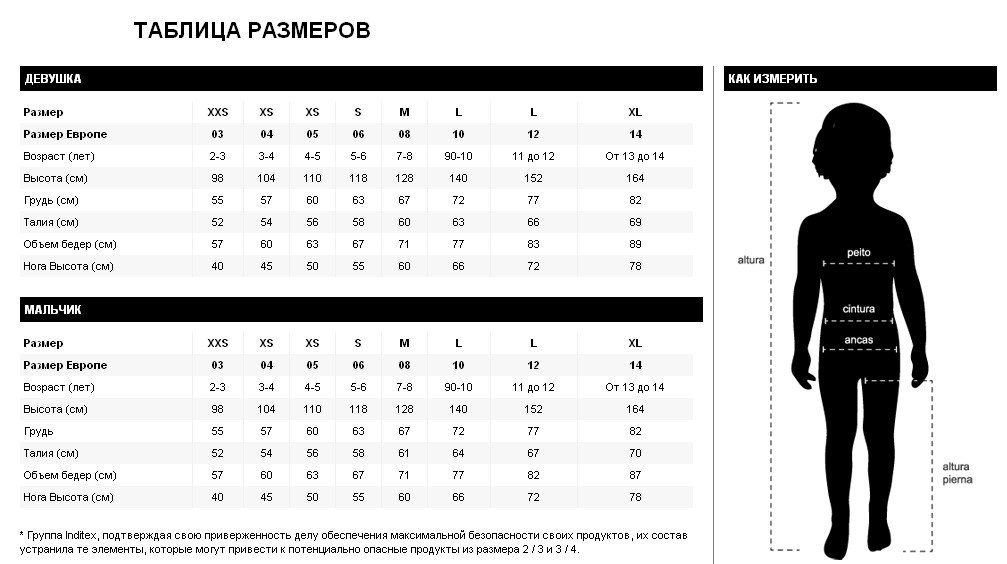 Размер детской одежды в заре Размер детской одежды в заре