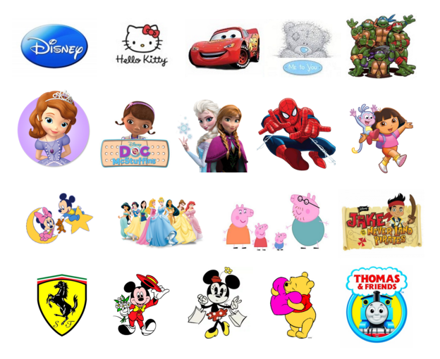  .   Disney, Hello Kitty, Ferrari, Cars, Me to You, Princess, Peppa, Dora  0  .  !  3/16