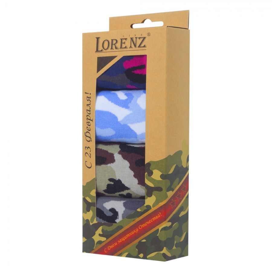 Подарочный набор в оригинальной фирменной коробке Lorenz состоит из 5 пар различных носков с военной тематикой.