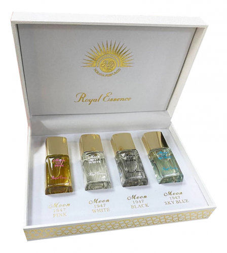    4-  !!!! NORAN PERFUMES MOON 1947 set BLACK + PINK + SKY BLUE + WHITE edp 4*15ml 