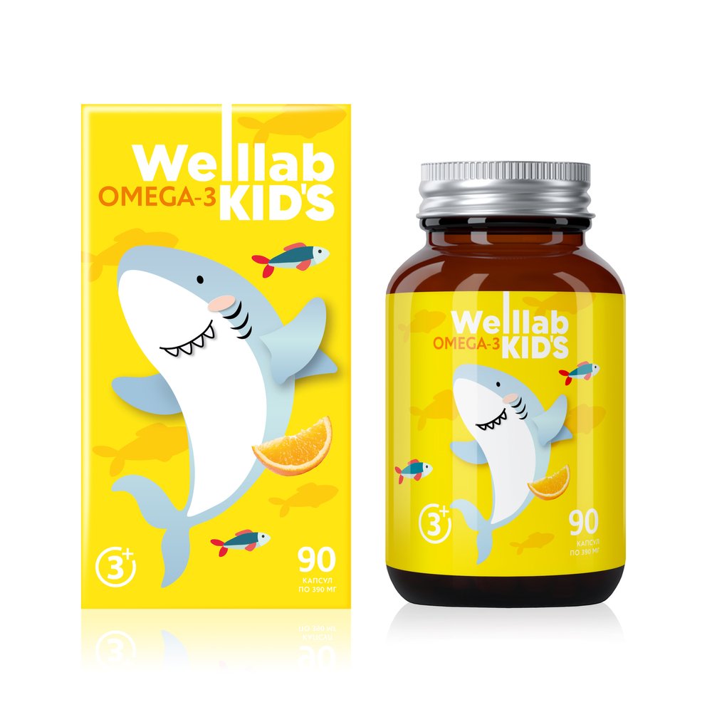 НОВИНКА! Омега-3 для детей WELLLAB KIDS OMEGA-3, 90 капсул! Содержит высококачественный рыбий жир из морской рыбы производства Швейцарии.