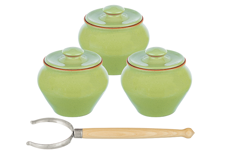 Колоритный набор из трех горшков и ухватом TerraCotta!! Только сейчас в РАСПРОДАЖЕ!