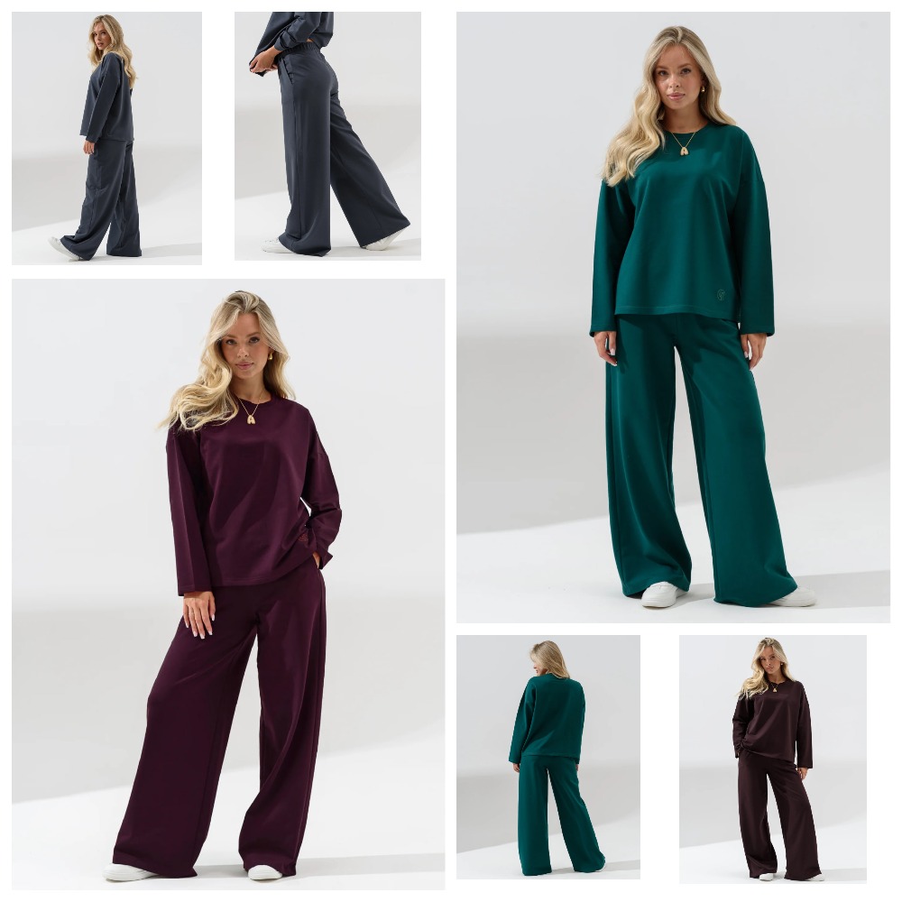 МЕНЕДЖЕР РЕКОМЕНДУЕТ! Костюм из футера с брюками палаццо! ЦЕНА ВСЕГО 1325+% .Менеджер сказала, что НАДО БРАТЬ- КЛАССНЫЕ! Доступен в 4 цветах! 