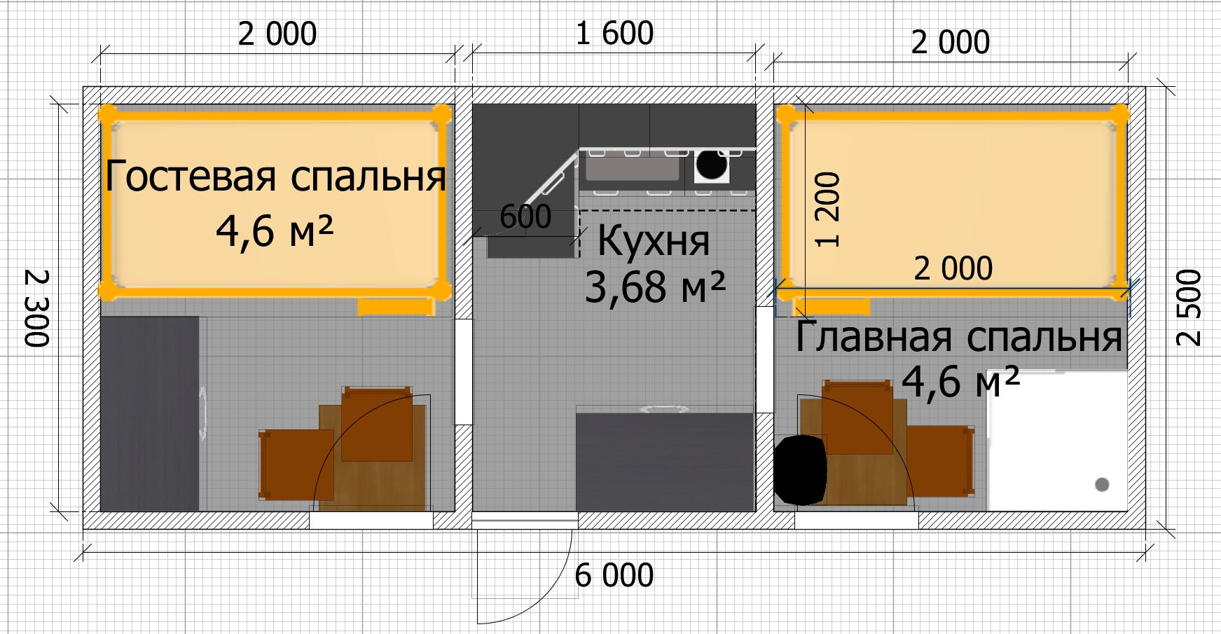 дом 6 на 5 из двух бытовок с разными скатами планировка ск ростерн