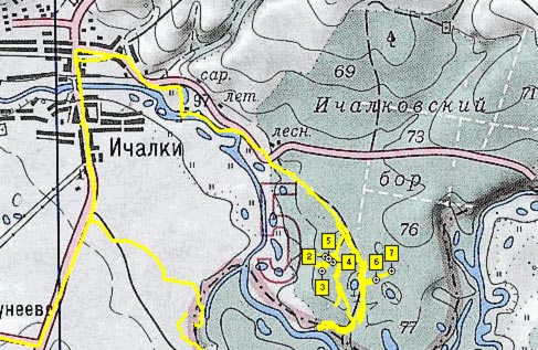 Карта ичалковского бора с пещерами