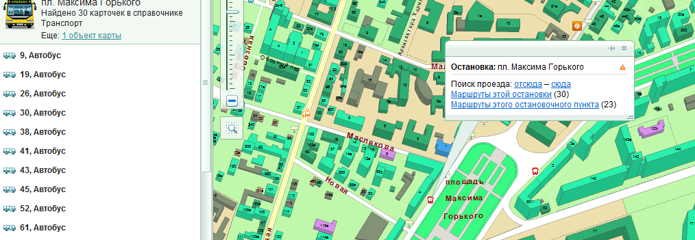 Остановки автобуса 286. Карта остановок.