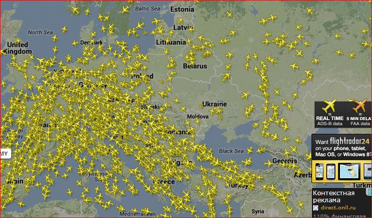 Карта полетов самолетов над украиной