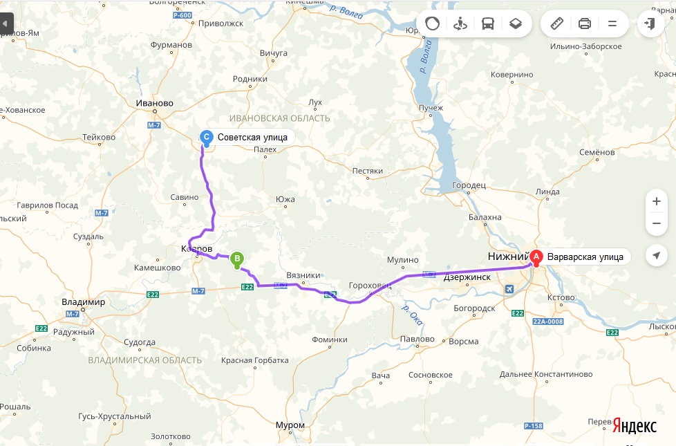 Дорога нижний новгород иваново карта