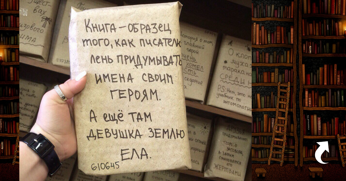 Книга была по его словам. Смешные книги. Книги завернутые в бумагу с описанием. Смешные обложки книг в библиотеке. Прикольные надписи для библиотеки.