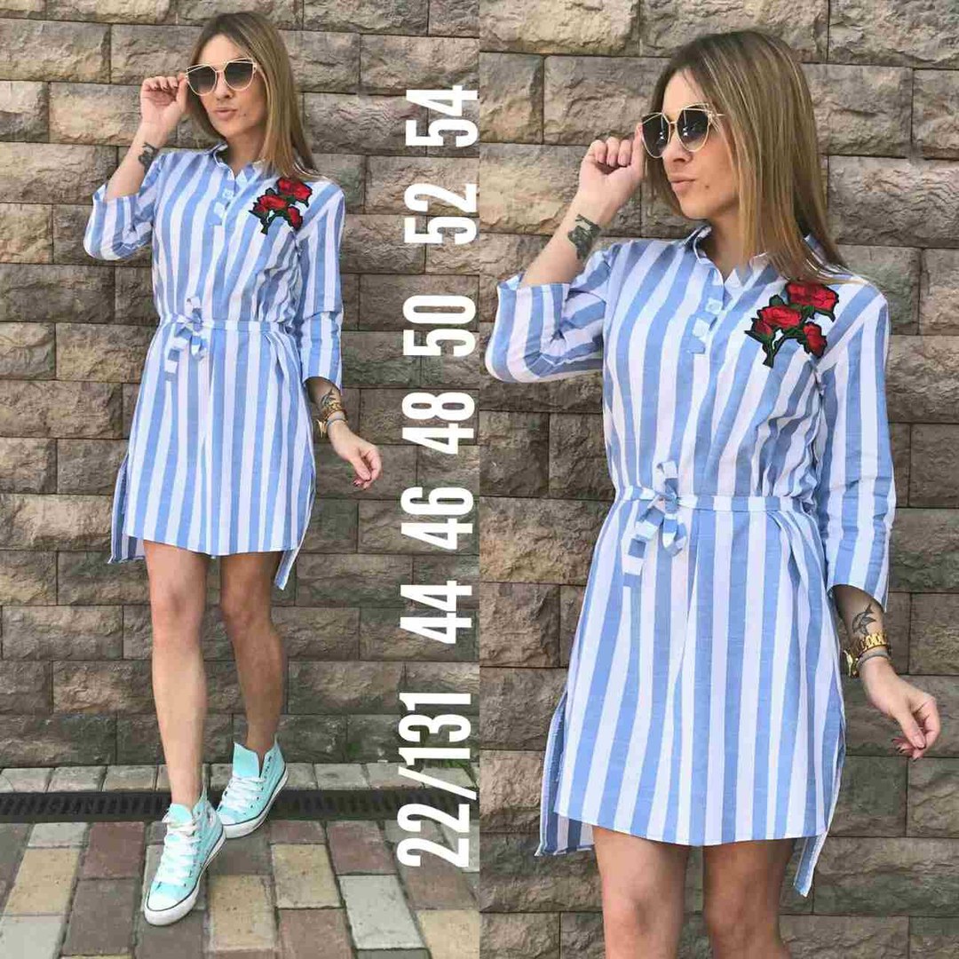 Платье Рубашка Голубая Полоска фото 8